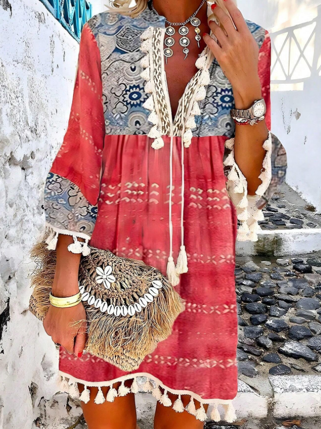 Dress-Printed w/Tassels