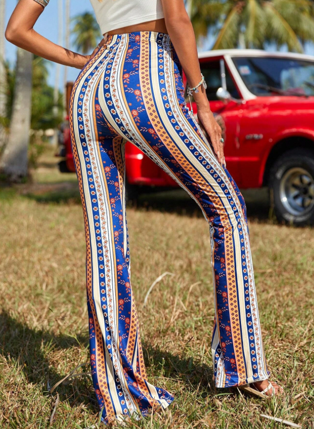 Pants-Geo Print Flare Leg